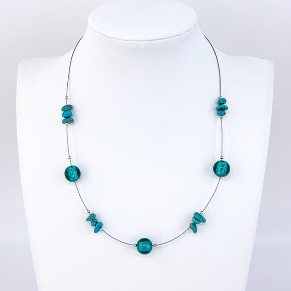 Vintage Silpada Sterling Silver 925 Turquoise Glass Bead Necklace 16" N2353 - Picture 1 of 4